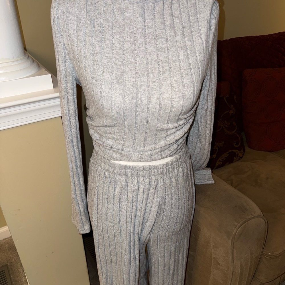 Shein Gray Ribbed Knit Two-Piece Set
